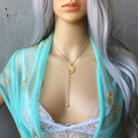 🌺 2PC GOLD BLING CHOKER DANGLE NECKLACE MOON BOHO CHARM BUNDLE SET CHAIN LAYERS - Picture 6 of 7